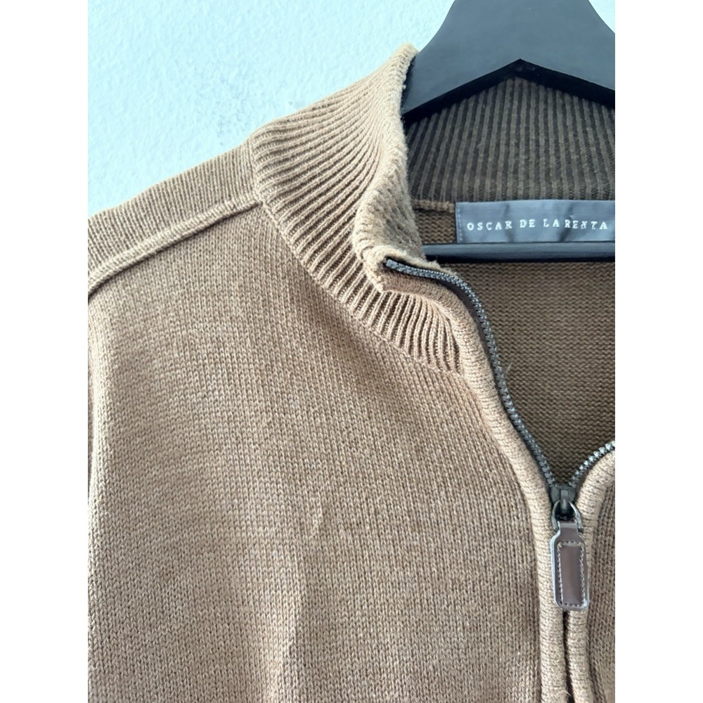 Oscar de la Renta Men Brown Half Zip Knit Sweater XXL Cotton Silk Cashmere Blend - Picture 6 of 7